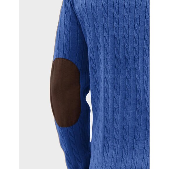 Men's Cable Knitted Pullover Sweaters Long Sleeve Stand Collar Button Up Blue - Picture 5 of 6